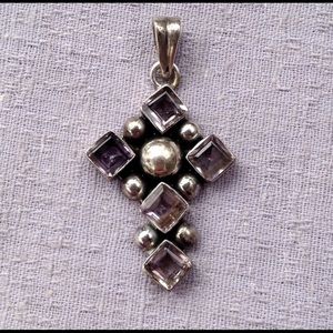 Vintage Silver & Amethyst Cross Pendant